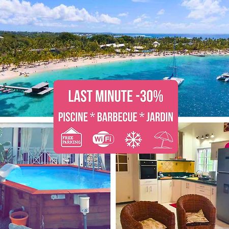 Le Sable Bleu - Evasion Tropicale A Sainte-Anne - Plage 5Min - Piscine - Parking - Logement Climatise - Vue Sur Les Palmiers - Parfait Pour Sejours En Famille Ou Entre Amis 外观 照片