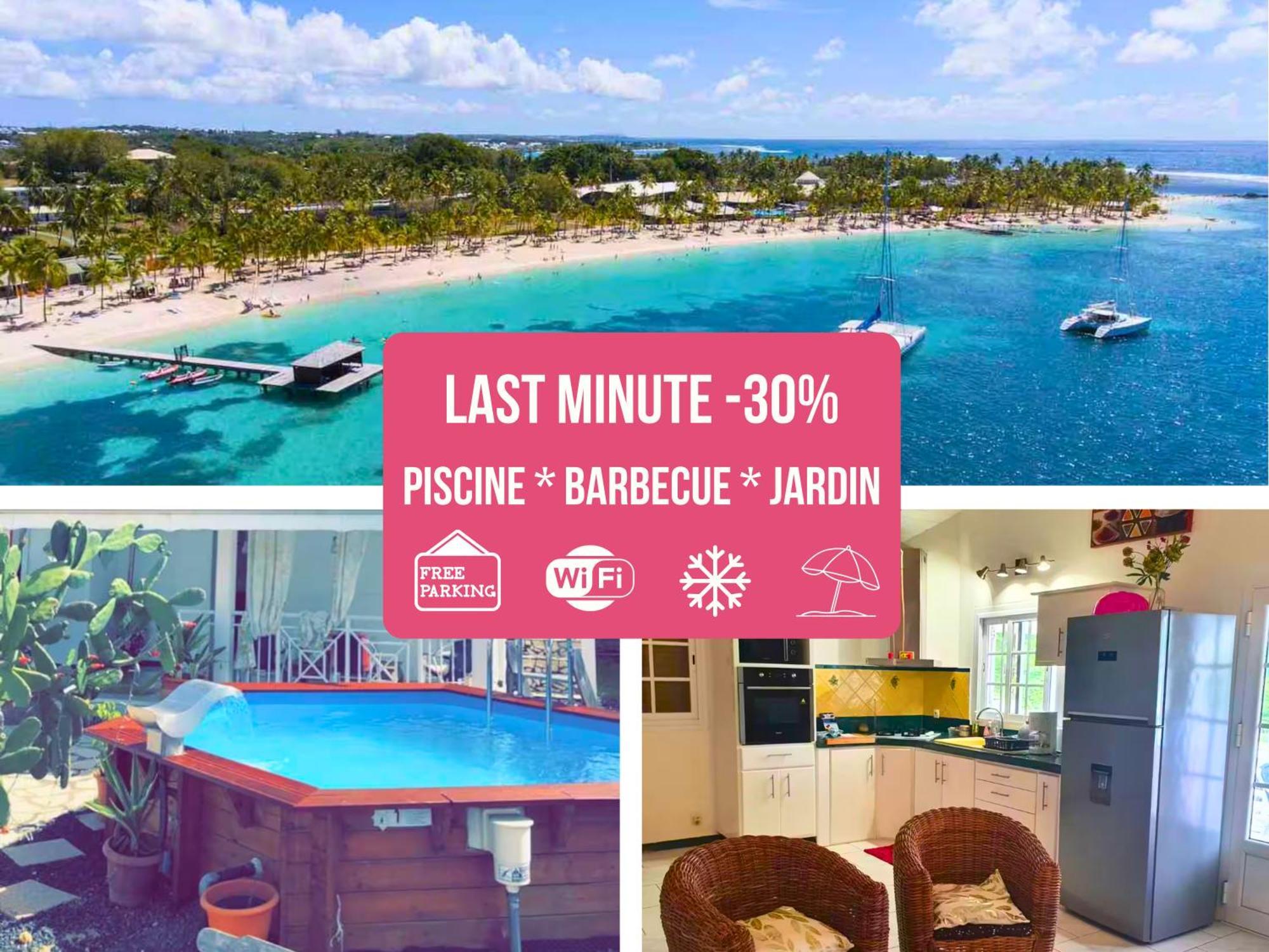 Le Sable Bleu - Evasion Tropicale A Sainte-Anne - Plage 5Min - Piscine - Parking - Logement Climatise - Vue Sur Les Palmiers - Parfait Pour Sejours En Famille Ou Entre Amis 外观 照片